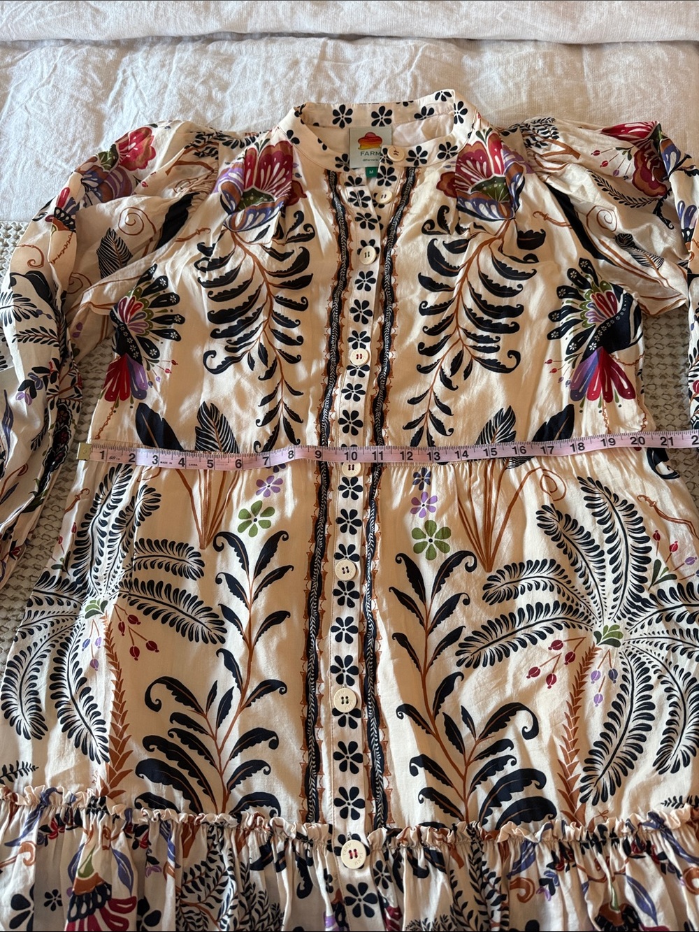 FARM RIO Cream Floral Long Sleeve Mini Dress sz M - Picture 9 of 10